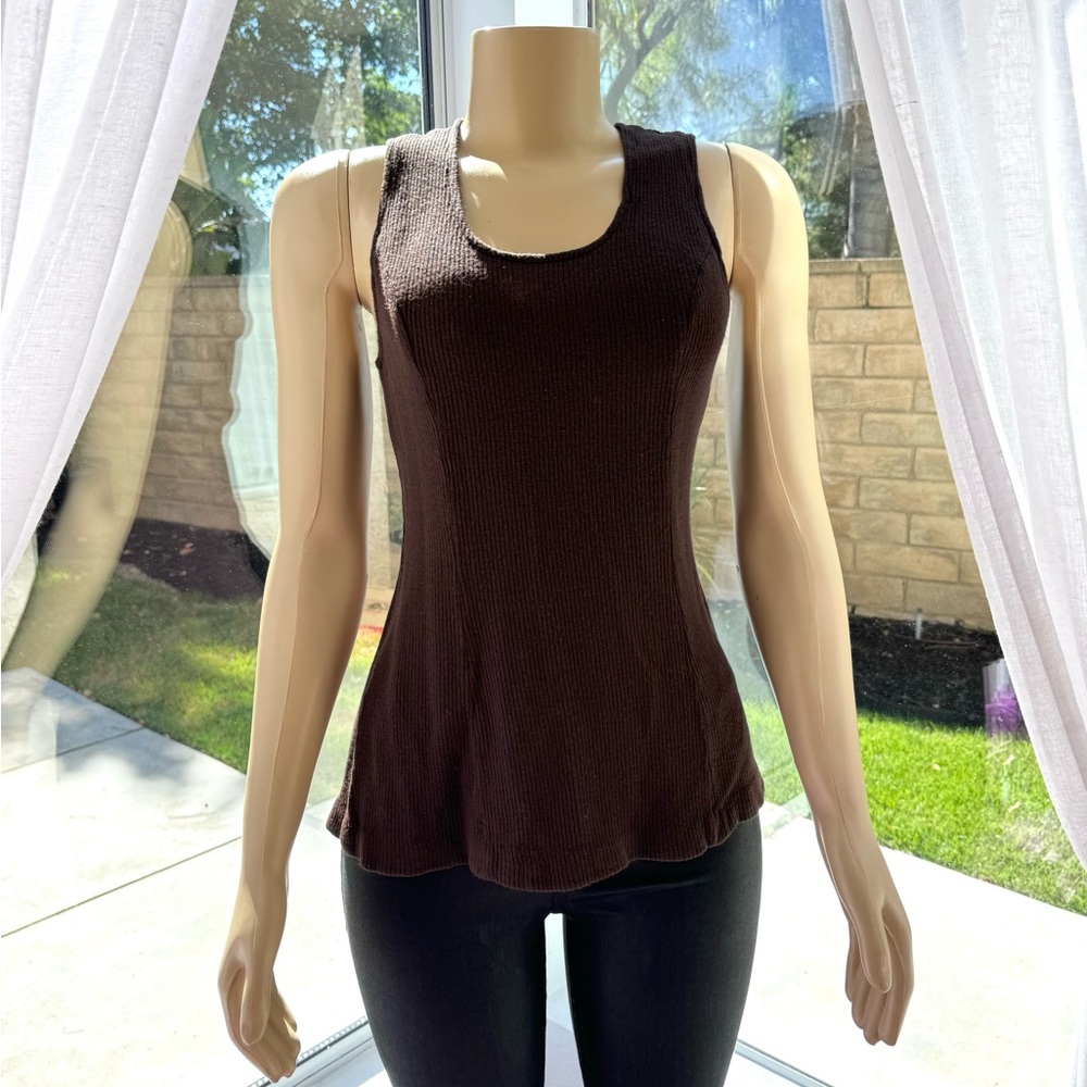 Vintage Marty Gutmacher Brown Sleeveless Top Shirt Size S Small Soft Back Zip